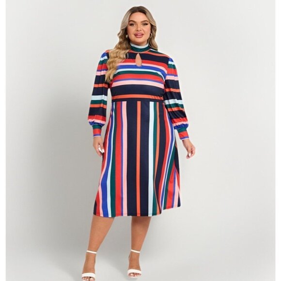 Eloquii Dresses & Skirts - NEW Eloquii A-Line Dress Rainbow Striped Puff Sleeves Women Plus Size 20 Stretch